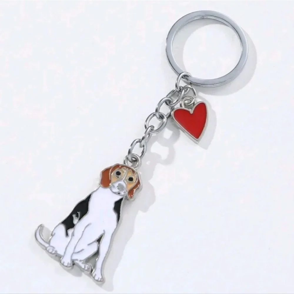 Silver and Red Dog Keychain